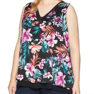 Bobeau Ulani Tropical Print Layered Tank, Large